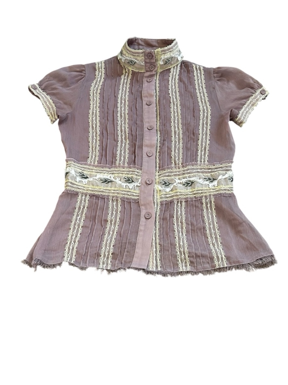 Miss Me chiffon button up blouse with lace and beading semi sheer - Picture 4 of 5